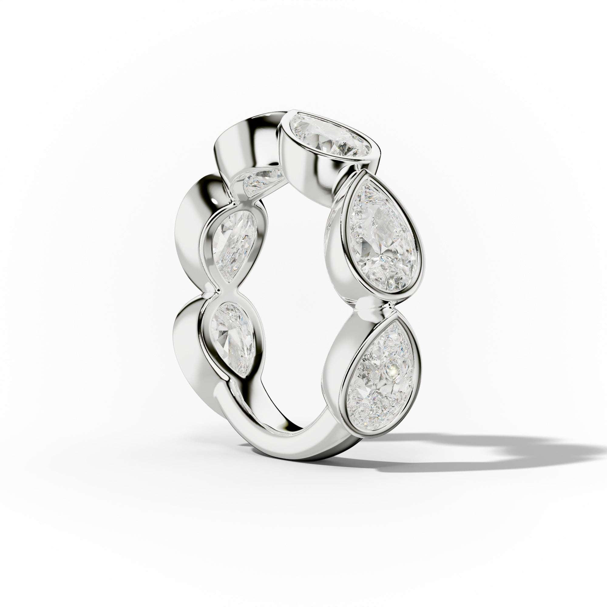 4.0 Carat East West Pear Shape Bezel Set Diamond Anniversary Band